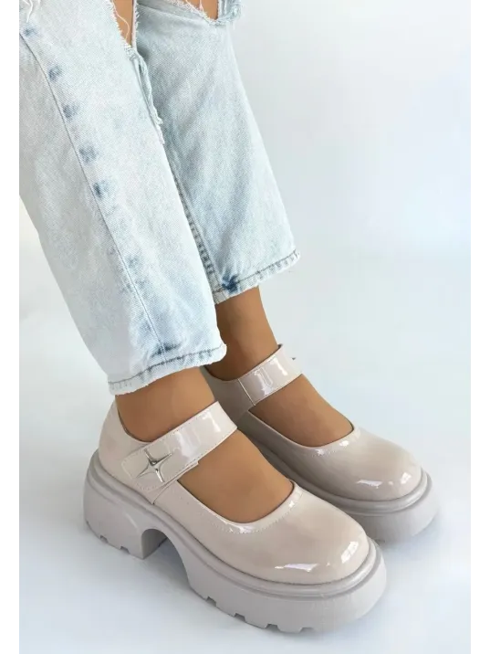 Siyat Bej Rugan Dolgu Topuk Oxford Ayakkabı Siyat Bej Rugan Dolgu Topuk Oxford Ayakkabı