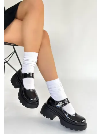 Siyat Siyah Rugan Dolgu Topuk Oxford Ayakkabı