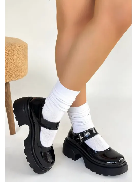 Siyat Siyah Rugan Dolgu Topuk Oxford Ayakkabı Siyat Siyah Rugan Dolgu Topuk Oxford Ayakkabı