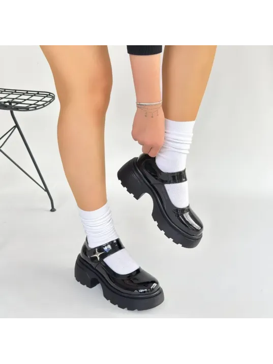 Siyat Siyah Rugan Dolgu Topuk Oxford Ayakkabı Siyat Siyah Rugan Dolgu Topuk Oxford Ayakkabı