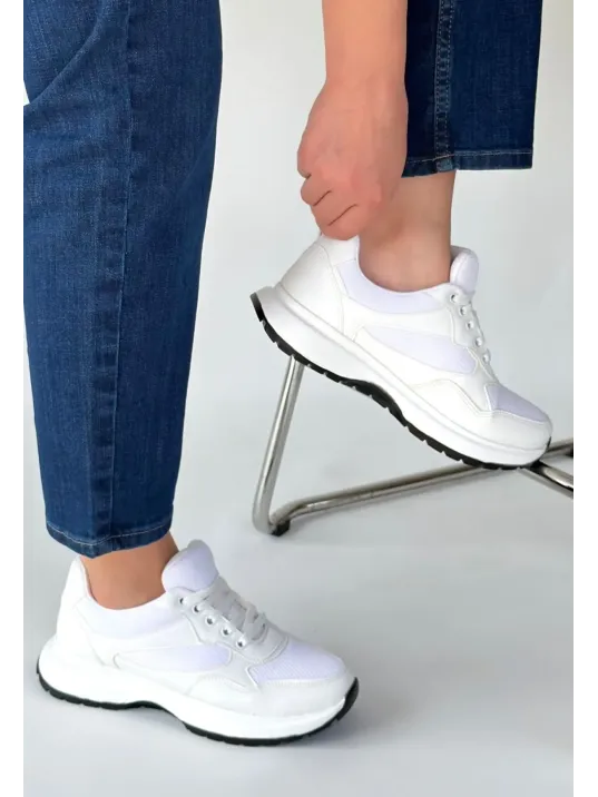 Slar Beyaz Cilt Spor Ayakkabı