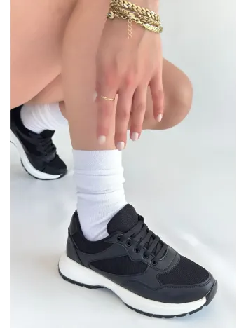 Slar Siyah Cilt Bağcıklı Spor Ayakkabı