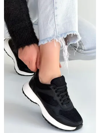 Slar Siyah Cilt Simli Bağcıklı Spor Ayakkabı