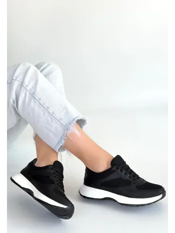 Slar Siyah Cilt Simli Bağcıklı Spor Ayakkabı