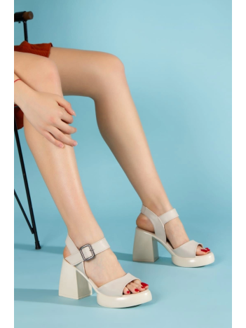 Sody Bej Cilt Topuklu Sandalet