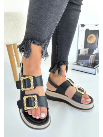 Stan Siyah Cilt Sandalet Stan Siyah Cilt Sandalet