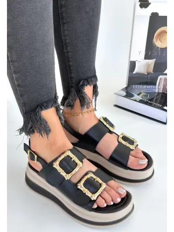 Stan Siyah Cilt Sandalet Stan Siyah Cilt Sandalet