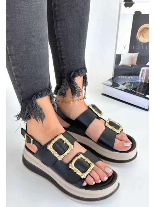Stan Siyah Cilt Sandalet Stan Siyah Cilt Sandalet