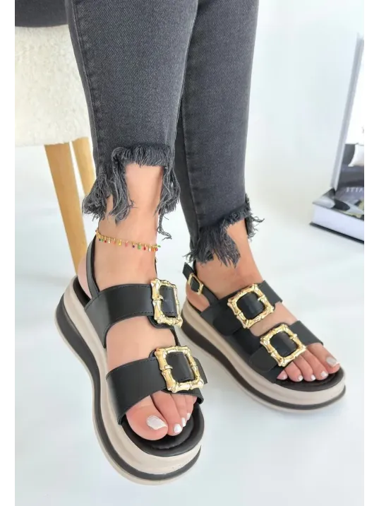 Stan Siyah Cilt Sandalet Stan Siyah Cilt Sandalet