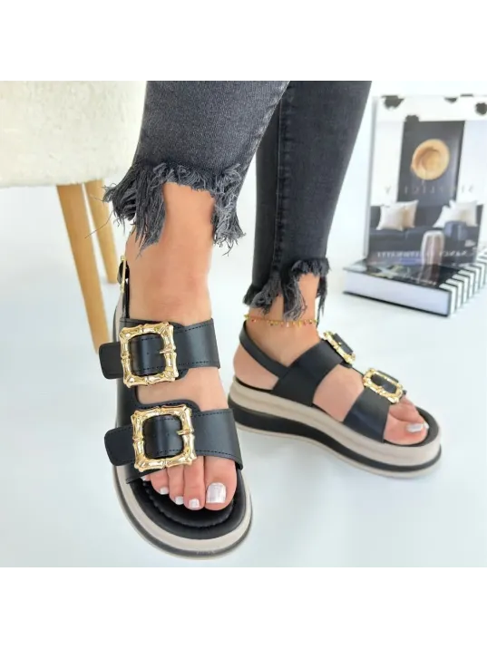 Stan Siyah Cilt Sandalet Stan Siyah Cilt Sandalet