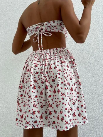 Straplez Elbise Baskılı