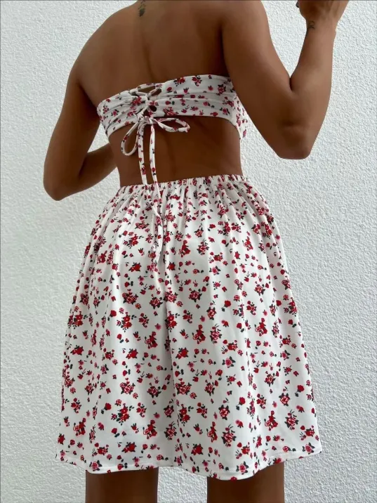 Straplez Elbise Baskılı