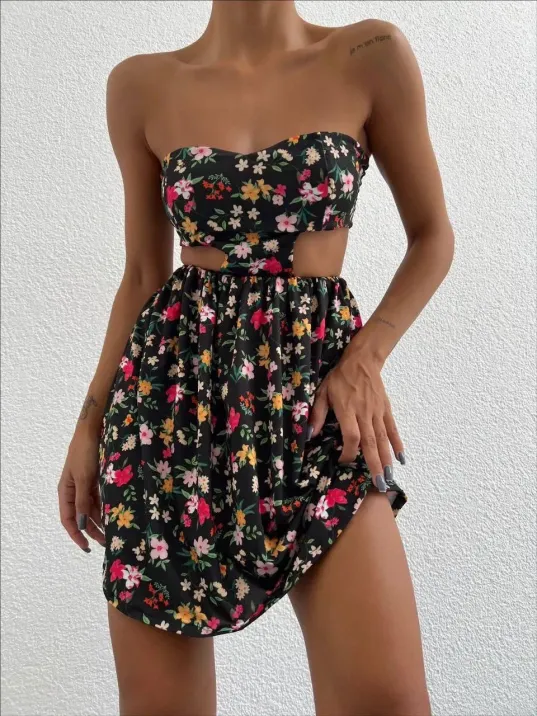 Straplez Elbise Baskılı