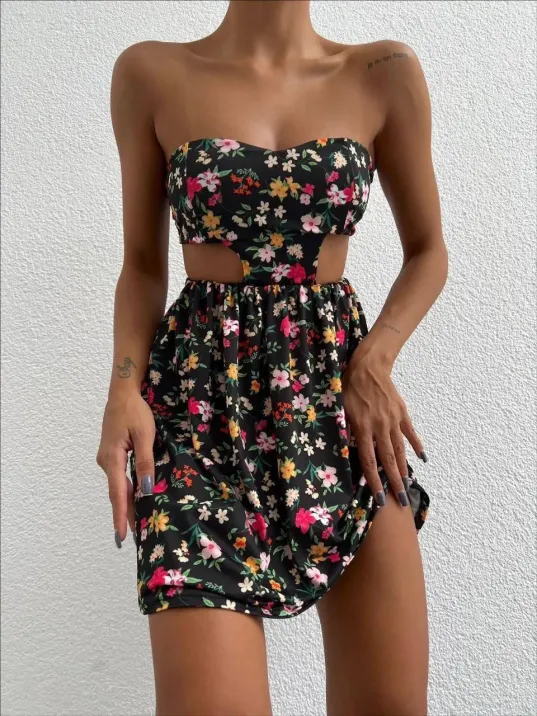 Straplez Elbise Baskılı