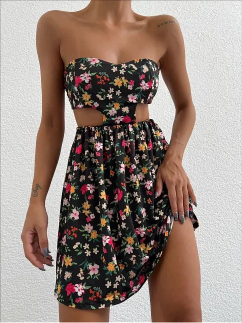 Straplez Elbise Baskılı