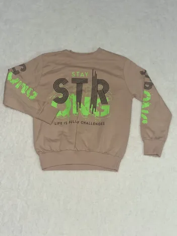 Sty Yeşil Siyah Yazı Baskılı Bisiklet Yaka Erkek Çocuk Sweatshirt Vizon Sty Yeşil Siyah Yazı Baskılı Bisiklet Yaka Erkek Çocuk Sweatshirt Vizon