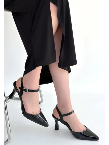 Suden Siyah Rugan Topuklu Ayakkabı