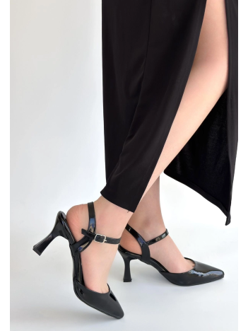 Suden Siyah Rugan Topuklu Ayakkabı