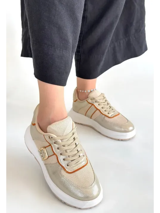 Tanwe Bej Cilt Bağcıklı Spor Ayakkabı Tanwe Bej Cilt Bağcıklı Spor Ayakkabı