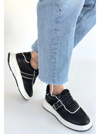 Tanwe Siyah Cilt Bağcıklı Spor Ayakkabı Tanwe Siyah Cilt Bağcıklı Spor Ayakkabı