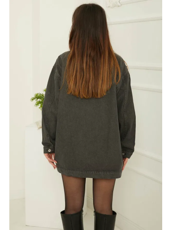 Taşlı Kot Ceket Antrasit