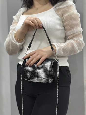 Taşlı Siyah Cilt Çanta Taşlı Siyah Cilt Çanta