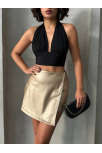 Taşlı Şort Etek Deri Gold H240018