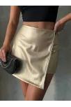 Taşlı Şort Etek Deri Gold H240018