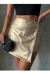 Taşlı Şort Etek Deri Gold H240018