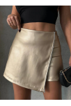 Taşlı Şort Etek Deri Gold H240018