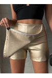 Taşlı Şort Etek Deri Gold H240018