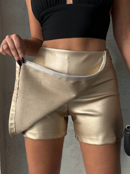 Taşlı şort etek deri gold h240018 Taşlı şort etek deri gold h240018