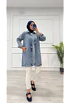 Taşlı Tunik Ceket Kar Yıkama Orta Mavi D2516