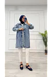 Taşlı Tunik Ceket Kar Yıkama Orta Mavi D2516