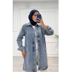 Taşlı tunik ceket kar yıkama orta mavi d2516