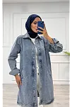 Taşlı Tunik Ceket Kar Yıkama Orta Mavi D2516