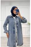 Taşlı Tunik Ceket Kar Yıkama Orta Mavi D2516