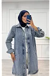 Taşlı Tunik Ceket Kar Yıkamalı Mavi D2516