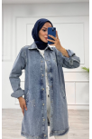 Taşlı Tunik Ceket Kar Yıkamalı Mavi D2516
