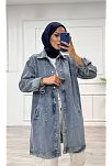 Taşlı Tunik Ceket Kar Yıkamalı Mavi D2516