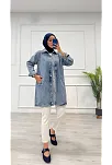 Taşlı Tunik Ceket Kar Yıkamalı Mavi D2516