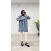 Taşlı tunik ceket kar yıkamalı mavi d2516