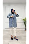 Taşlı Tunik Ceket Kar Yıkamalı Mavi D2516