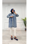 Taşlı Tunik Ceket Kar Yıkamalı Mavi D2516