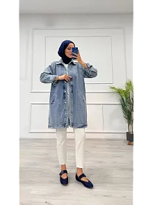 Taşlı Tunik Ceket Kar Yıkamalı Mavi D2516