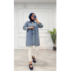 Taşlı tunik ceket kar yıkamalı mavi d2516