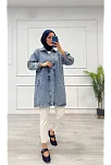 Taşlı Tunik Ceket Kar Yıkamalı Mavi D2516
