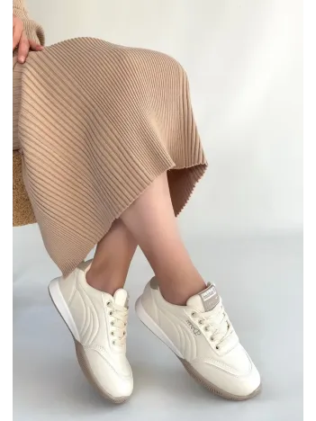 Tawen Bej Cilt Bağcıklı Spor Ayakkabı