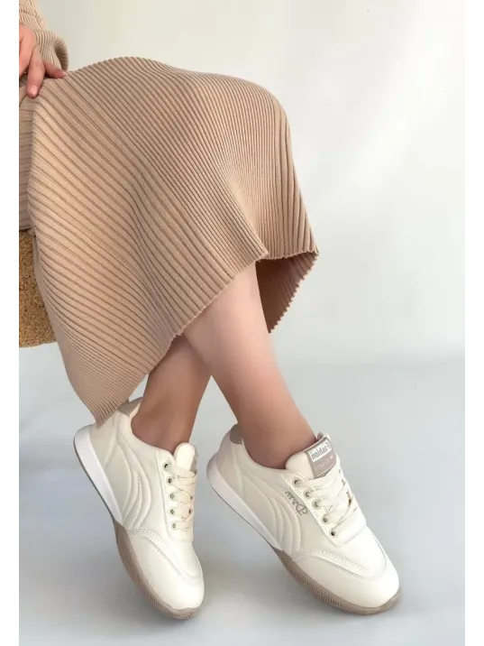 Tawen Bej Cilt Bağcıklı Spor Ayakkabı Tawen Bej Cilt Bağcıklı Spor Ayakkabı