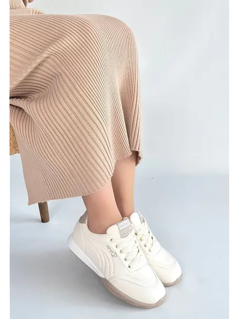 Tawen Bej Cilt Bağcıklı Spor Ayakkabı